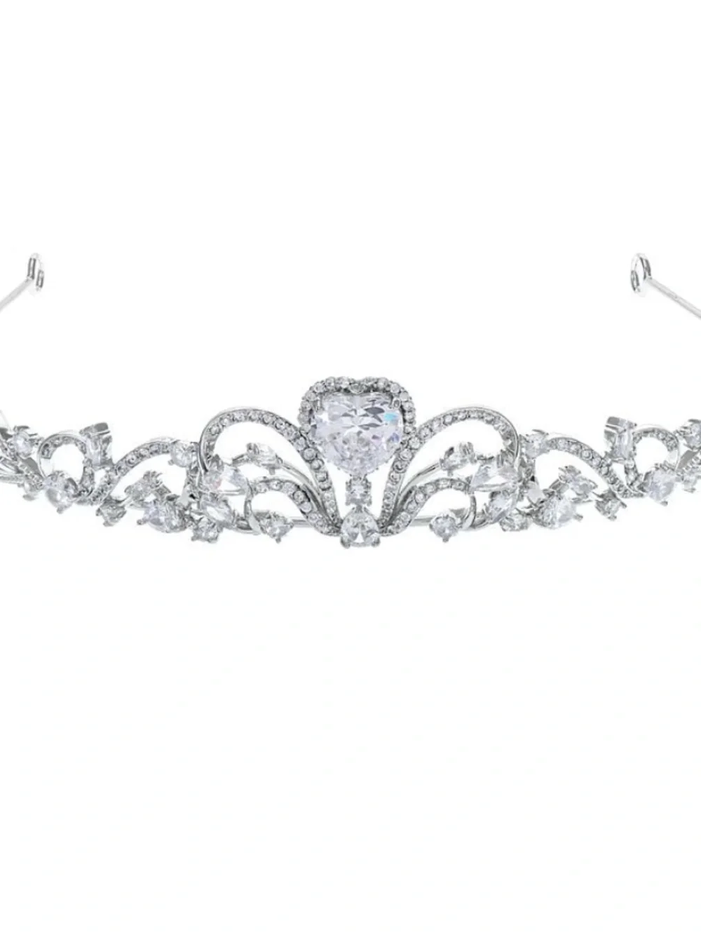 Silver Crystal Heart Tiara Headpiece - Sparkling Silver Bridal Crown